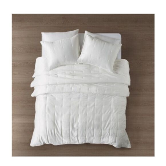 Beautyrest Polyester Charmeuse Ivory Full Queen Quilt Mini Set - Picture 3 of 7